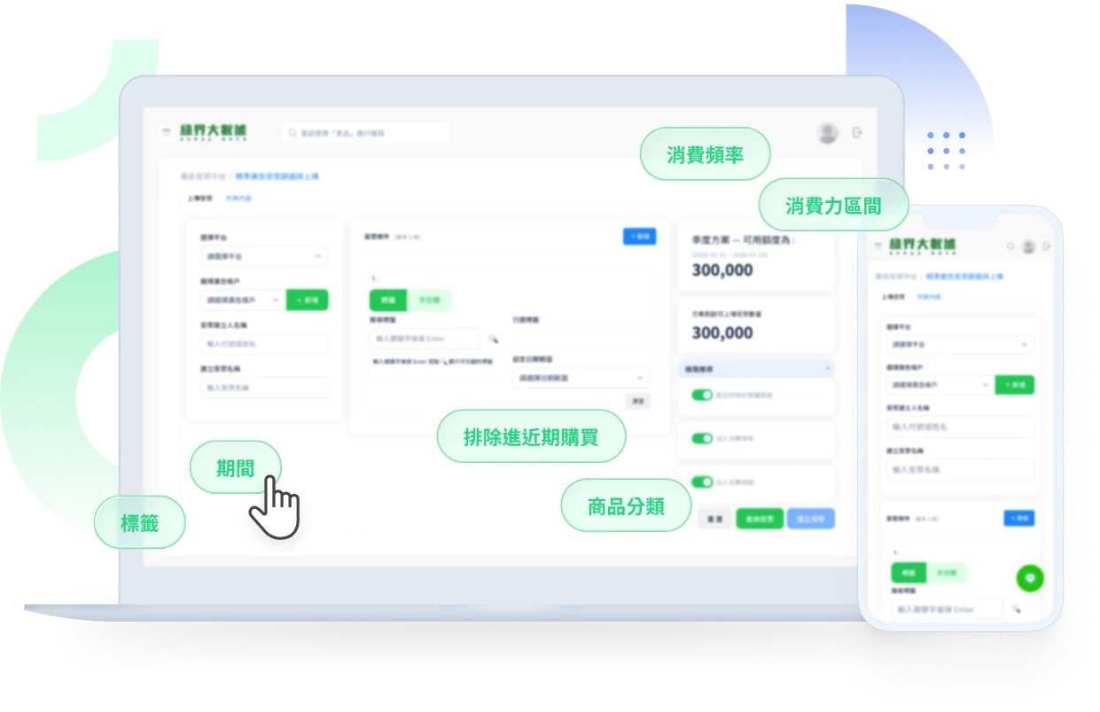 廣告受眾中台操作介面，整合真實交易數據建立高轉換廣告受眾